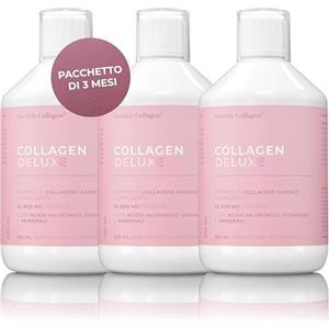 Swedish Collagen Collagen Deluxe 500ml x 3 I Bundle a 8 settimane I 12500 mg di collagene marino (tipo I e III) I acido ialuronico, biotina, vitamina C I senza zucchero - 8 Week Supply