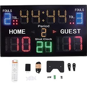 Pilipane Tabellone segnapunti digitale da basket con telecomando, grande tabellone segnapunti elettronico da basket, cronometro 12/14/24 secondi tempo personalizzato con cicalino da 75 dB(110-240 V)