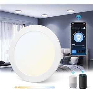 Aigostar Faretti LED da Incasso Intelligenti ultrasottili, 18W. Compatibile con Alexa e Google. Luce dimmerabile da 3000-6500K. Controllo Vocale, Controllo Wi-Fi Wireless.