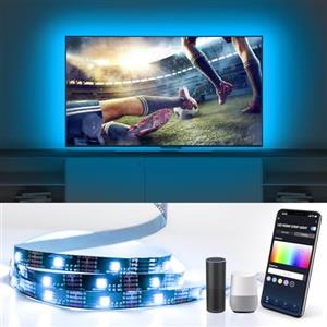 Aigostar LED Striscia TV Alexa 4 * 0.5 Metri, Luci RGB con 28 Tasti Telecomando, Wi-Fi Compatibile con Google Assistant, Sync Music, per PC, 32-60 Pollici