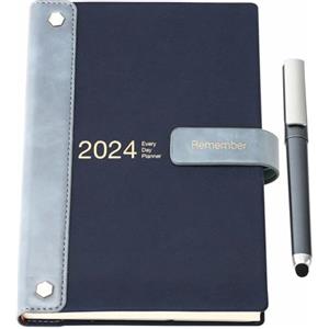 Mljtoyo Agenda Settimanale 12 Mesi 2024, Agenda 2024 una pagina al giorno,Diario 2024 Giornaliera dalla Copertina Rigida con Sticker e Pen,Large 14.5x21, Colore Blu