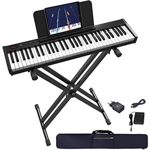 OYAYO Tastiera da piano a 61 tasti con tasti semi-ponderati e supporto per tastiera, pianoforte digitale con interfaccia USB MIDI e tastiera Bluetooth per principianti e bambini adulti