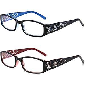 KoKoBin 2 occhiali da lettura da donna ultraleggeri eleganti anti-blu luce con piedi a specchio floreale piccoli occhiali da lettura +2.0