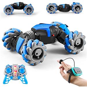 Hersance Macchina Telecomandata per Bambini, Acrobatics Rotation 6WD 360° Gesture Induction Twisting Vehicle Rotating RC Double Side Stunt Car with Lights Music Spray Toy Gift for Childre (Blu)