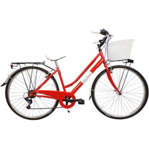 Cicli Tessari - bicicletta da donna bici da passeggio city bike 28'' trekking cambio 6 velocita' con cesto anteriore (bianco)