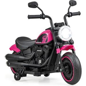 COSTWAY Moto Elettrica per Bambini, Motocicletta Elettrica con Ruote Ausiliarie Fari, Avvio lento, Moto Cavalcabile per Bambini 18 Mesi + (Rosa)