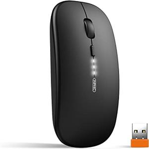 INPHIC Mouse wireless ricaricabile, ultra sottile 2.4G silenzioso mouse senza fili ottico 1600 DPI con ricevitore USB per laptop, MacBook, PC, Windows, ufficio, carica batteria visibile, nero