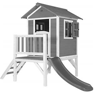AXI Beach Lodge XL Casetta per giochi grigia con scivolo grigio | Casa per bambini su palafitte con veranda in legno FSC | Piccole attrezzature da gioco per il giardino