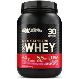 Optimum Nutrition Gold Standard 100% Whey Proteine in polvere per lo Sviluppo e il Recupero Muscolare con Glutammina e Aminoacidi BCAA Naturali, Gusto Cioccolato Bianco al Lampone, 30 Dosi, 900 g