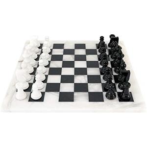 MESHNEW - Scacchiera in marmo fatto a mano, 40 cm x 40 cm, set di scacchi in marmo bianco e nero, ideale per decorazioni domestiche, set di scacchi ponderati per adulti