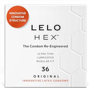 LELO HEX Original PreservativiSottili Rinforzati, Leggermente lubrificati Condom, Preservativi con rilievi e nervature, Diametro 54 mm (Confezione da 36)