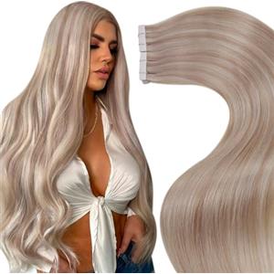 LaaVoo Extension Capelli Veri Biadesivo 20pcs 30cm 30g Extension Biadesive Capelli Veri Biondo Sporco Highlight Biondo Candido Lisci Remy Tape in Hair Extensions #18/613