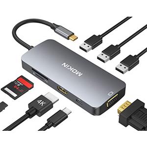 MOKiN Adattatore USB C per MacBook Pro/Air, Hub USB C a HDMI, VGA, lettore di schede SD/TF, 3 porte USB 3.0 e una porta USB-C di alimentazione