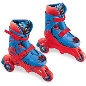 Mondo Toys - Marvel Spiderman - 3 In Line Skates - pattini doppia funzione regolabili - Ruote PVC - roller bambino / bambina - Size S / mis. 29/32 - 28631