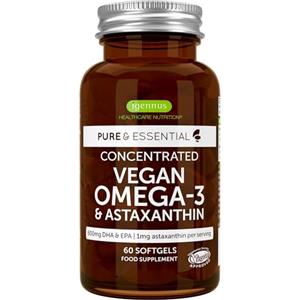 Igennus Healthcare Nutrition Omega 3 Vegan ad Alta Efficienza, Integratore Omega 3-1344mg Olio di Alghe (DHA & EPA 600 mg) e Astaxantina, 60 capsule softgel