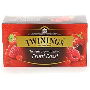 Twinings, Tè Nero ai Quattro Frutti Rossi, Aromatizzato alla Ciliegia, Ribes Rosso, Lampone e Fragola, Infusi e Tisane, Confezione da 25 Filtri