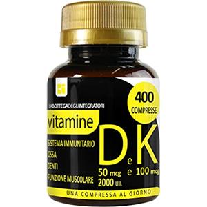 LABOTTEGADEGLIINTEGRATORI Vitamine DK 400 compresse 1 al giorno | D3 2000 U.I. K2 100 µg | senza glutine e lattosio | non di origine animale sistema immunitario ossa e denti LA BOTTEGA DEGLI INTEGRATORI