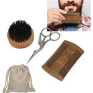 Fyearfly Kit per la cura della barba, Regolabarba kit, Kit per lo styling dei baffi Spazzola per barba Pettine per barba in legno Forbici per baffi Kit per la cura della barba per lo styling della barba