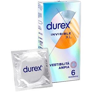 Durex Invisible Preservativi Ultrasottili (0.05 mm) ad Alta Sensibilità XL, Extralarge, 6 Profilattici