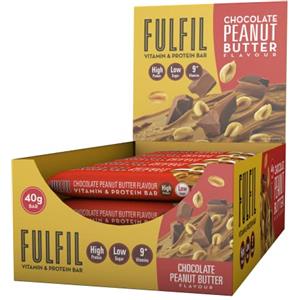 FULFIL - Barretta per snack con vitamine e proteine (15 x 40 g) - aroma di burro di arachidi al cioccolato - 15 g di proteine, 9 vitamine, basso contenuto di zuccheri