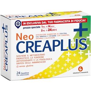 CHEMIST'S RESEARCH NEO CREAPLUS | Integratore Alimentare di Creatina, Sali Minerali e Vitamine, Sostiene il Metabolismo Energetico | 24 Bustine Gusto Agrumi Senza Glutine (1 confezione)