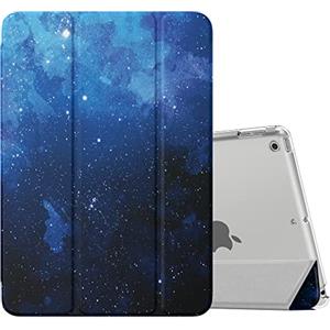 MoKo Cover per Nuovo iPad 9 2021 / iPad 8 2020 / iPad 7 2019, iPad 10.2 Case Ultra Sottile Leggero Custodia in Tri-fold Auto Sveglia/Sonno con Retro Semi-trasparente Rigido, Cielo Stellato Blu