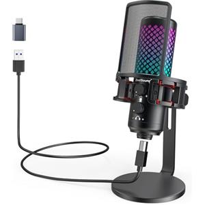 zealsound Microfono USB Gaming, RGB Microfono a Condensatore per PC, PS4 e 5, Smartphone, con adattatore Lightning e tipo C, filtro pop, per Podcasting, Streaming, Registrazione, Intero Metallo