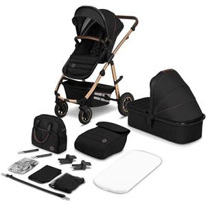 LIONELO Amber Passeggino 2in1 Duo Passeggino da 0 fino a 48 mesi con Seduta secchiello + Navicella per neonato e bambini a 22 kg Regolabile, pieghevole e leggero Ruote grandi Cappotina XXL (Nero, Big)