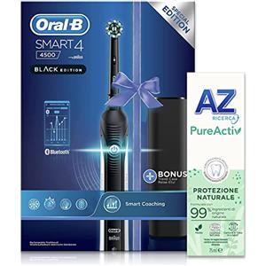 Oral-B Smart 4 4500 Spazzolino Elettrico, Dentifricio AZ Pure Activ Incluso, 2 Testine Oral B Cross Action, Batteria Litio, Idea Regalo, Black Special Edition