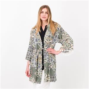 Denim & Co. Denim & Co Kaftano fantasia in crépe di viscosa con nappine sul polso