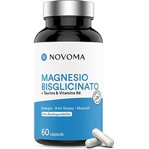 NOVOMA Magnesio Completo, Magnesio Bisglicinato Con Taurina e Vitamina B6, Dosaggio Potente & Alta Biodisponibilità, Contro lo Stress e la Stanchezza, 60 capsule Vegane