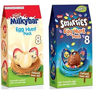 BeSquared Collezione Caccia all'uovo di Pasqua, 140 g Smarties Easter Egg Hunt Pack e 120 g Milkybar Egg Hunt Pack perfetto per la caccia di Pasqua (confezione da 260 g)
