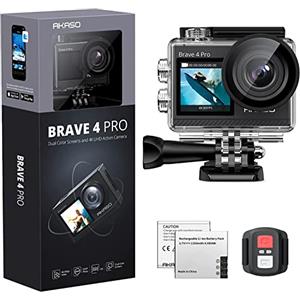 AKASO Brave 4 Pro Action Cam 4K 40M Fotocamera Subacquea, Videocamera 20MP WiFi 170° Grandangolare Doppio Schermo EIS Stabilizzazione, Touch Screen, 5x Zoom, 2x1350mAh Batterie, Kits di Accessori