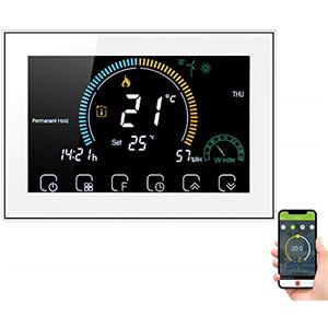 Decdeal Termostato WiFi per Caldaia a Gas - Controllo App Vocale/LCD Retroilluminato Visualizzazione dell'umidità e UV,Termostato Programmabile Compatibile con Alexa Google Home