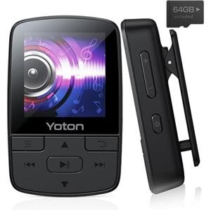 YOTON Lettore MP3 Bluetooth 5.2, 64GB Lettore MP3 Musicale HiFi con Clip Sportiva, MP3 Bambini con Volume Indipendente, Radio FM, Auricolari Inclusi