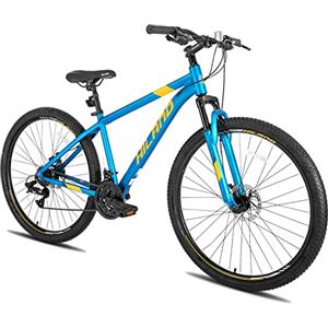 HILAND Mountain Bike MTB Hardtail con ruote a raggi da 29 pollici, telaio in alluminio a 21 marce, cambio Shimano, freno a disco, forcella ammortizzata, da uomo e da donna, blu