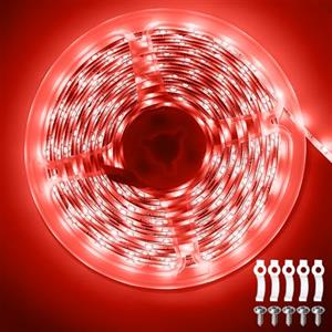 ShineBurky Striscia LED 5 Metri 12V Rosso, Luci LED Striscia Luminoso IP65 Impermeabile 300LEDs Strisce LED Flessibili per Interno Esterno Cucina Hotel Natale Decorazione (Senza Alimentatore)