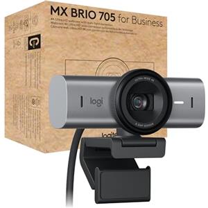 Logitech Webcam MX Brio 705 for Business 4K con Correzione Automatica della Luminosità, Ultra HD, Inquadratura Automatica, Show Mode, USB-C, Compatibile con Microsoft Teams, Zoom, Google Meet, Grafite