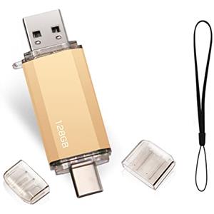 finewish Chiavetta USB Tipo C 128GB, 2 en 1 Pendrive USB 2.0 128 GB Mini USB C Flash Drive Penna USB 128 GB per PC/Tablet/Laptop/Smartphone con Tipo C (Oro)