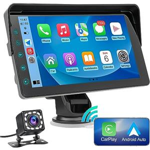 WSRADIOKITS 2024 Newest Wireless Apple Carplay&Android Auto,Portable TouchScreen Automatic Multimedia Player,Autoradio with Mirror Link/Siri/FM/1080p Backup Camera/Bluetooth/GPS/Navigation Screen for All Vehicles