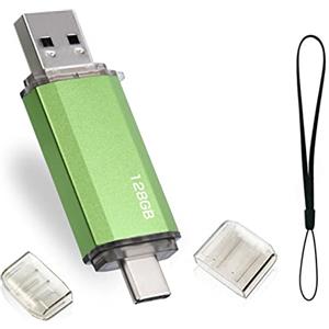 finewish Chiavetta USB Tipo C 128GB, 2 en 1 Pendrive USB 2.0 128 GB Mini USB C Flash Drive Penna USB 128 GB per PC/Tablet/Laptop/Smartphone con Tipo C (Verde)