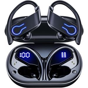 EUQQ Cuffie Bluetooth Sport - Auricolari Bluetooth Stereo di Alta Qualità, Cuffie Wireless Bluetooth con Riduzione Rumore ENC, Display LED, Impermeabili IP7 per Sport, Nero