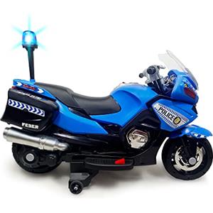 Feber - Moto della Polizia Azzurra con Batteria 12V, Luci e Suoni, Raccomandato per Bambini a Partire da 3 Anni, 800012891