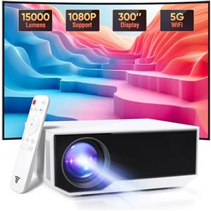 Wielio Proiettore con 5G WiFi Bluetooth, mini videoproiettore Full HD nativo 1080P portatile Home Cinema 15000 lumen compatibile con iPhone/Android/HDMI/USB/PS5/TV Stick/PC.