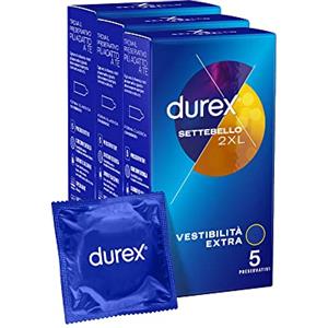 Durex Settebello XXL Preservativi Extra Large (60 mm), 3 confezioni, 15 Profilattici, vestibilità Large