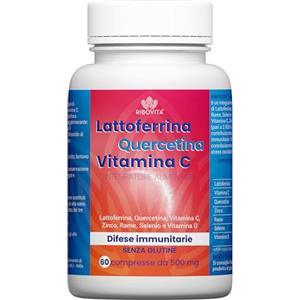 Ribovita Lattoferrina Quercetina Vitamina C Integratore Difese Immunitarie Adulti con Lattoferrina 200 Immuno Stimolante Sistema Immunitario - Qualità Nutraceutica - 60 Compresse