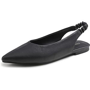 Feversole Womens Flat Pointed Toe Slingback Shoes，Scarpe da Ballettoda Donna Punta Appuntito Cinturino Regolabile Sandali Nero Napa 40EU