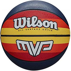 Wilson MVP Retro Mini, WTB0984XB03 Pallone da Basket, Taglia 3, Rivestimento in Gomma, Tutte Le Superfici, Blu/Rosso/Arancione/Giallo/Bianco