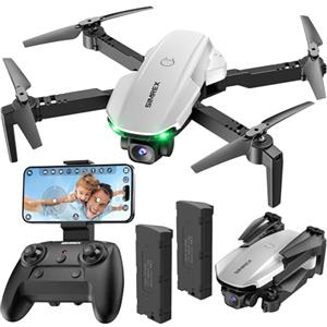 SIMREX X800 Drone with Camera for Adults Kids, 1080P FPV Foldable Quadcopter with 90° Adjustable Lens, RGB Lights, 360° Flips, One Key Take Off/Land, Altitude Hold, Modular Battery Design, White