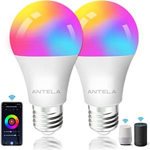 ANTELA Lampadine LED Alexa Inteligente WiFi E27, Dimmerabile Lampadina Smart 10W 806Lm 80W equivalente, RGB & 2700K-6500K bianco freddo caldo, compatibile con Alexa/Google Home, 2 pezzi